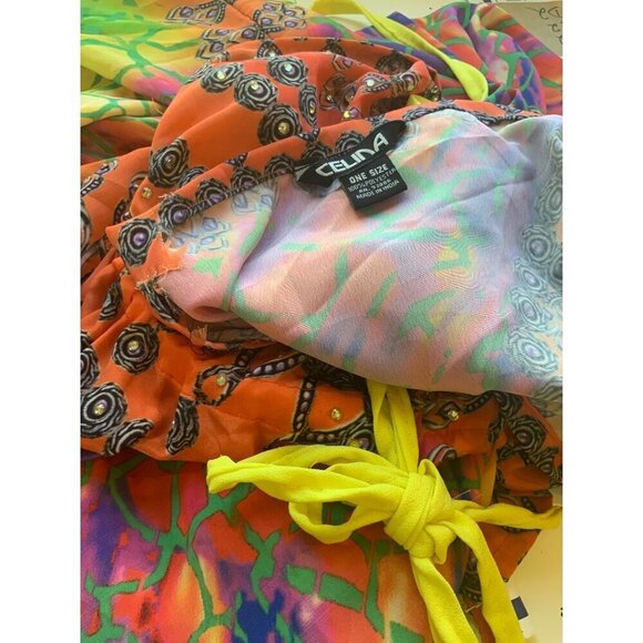 Celina womens Long high low dress one size cut out back multi vivid colo - Picture 7 of 9